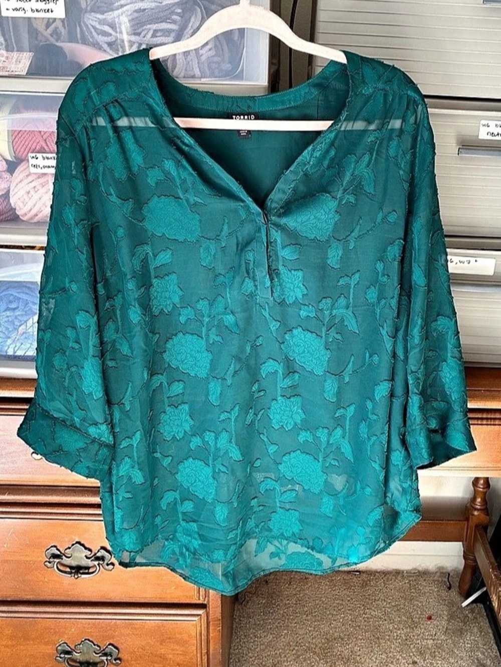 Torrid Harper Georgette Burnout Floral Blouse Green Size 2